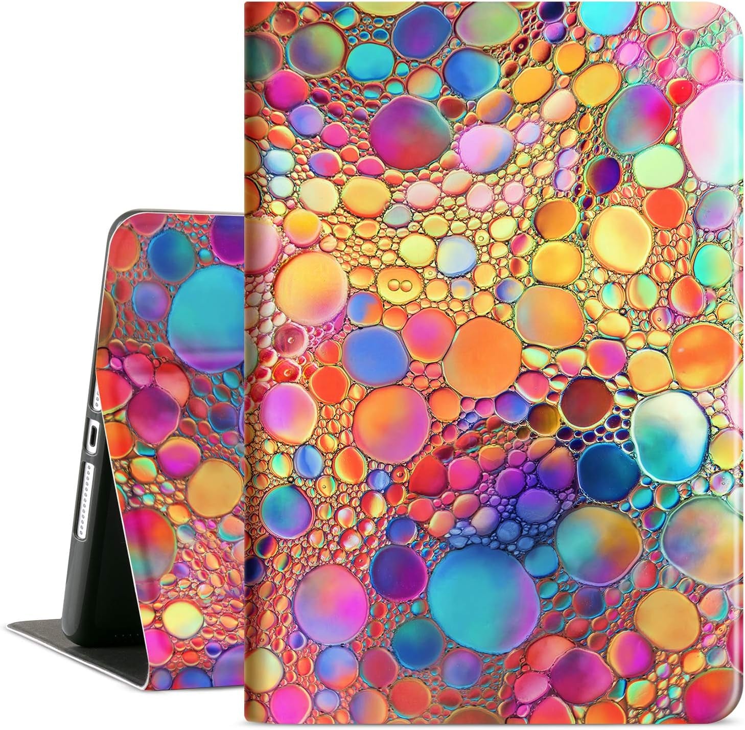Case for Ipad 9Th Generation, for Ipad 8Th/7Th Generation Case, for Ipad Case 9Th Geneeration 10.2 Inch Multi-Angle Viewing with Adjustable Stand Auto Wake Sleep Function, Colored Art Bubbles