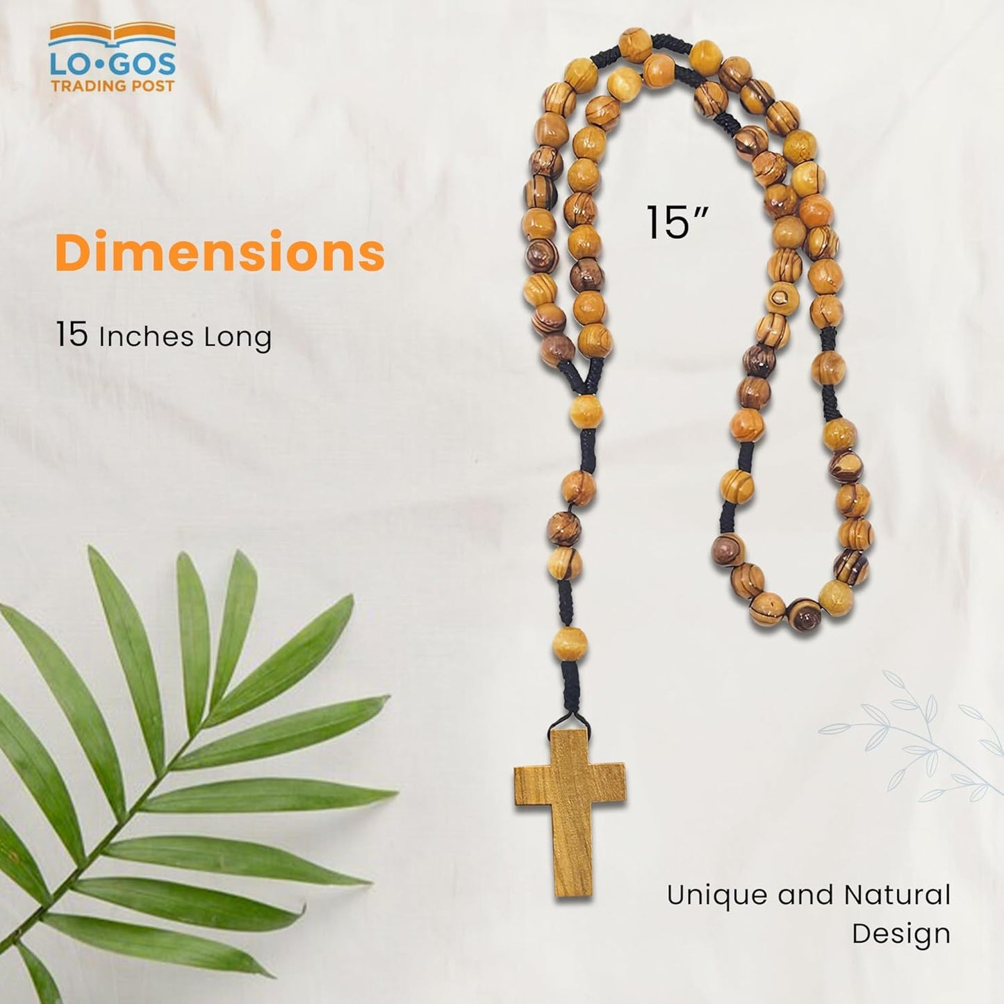 Certified Olive Wood Bulk Catholic Rosary Beads from Israel, Wooden Dangling Cross Pendant, Large Beads, for Men and Women, Baptism, First Communion, & Confirmation, Rosarios Catolicos