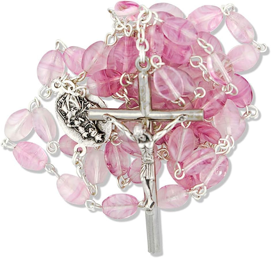 Italian Glass Swirl Rosary | 4 Colors | Beautiful Unique Necklace for First Communion | Christian Jewelry