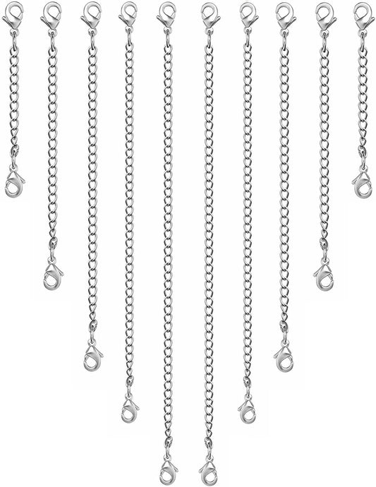 Necklace Extender 10Pcs Chain Extenders for Necklaces Bracelet, Silver Plated St