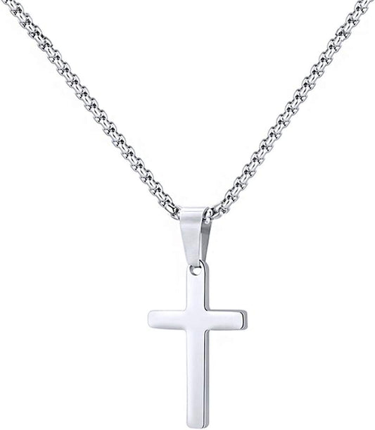 Stainless Steel Cross Pendant Necklaces for Men Pendant Chain 20 Inch Silver