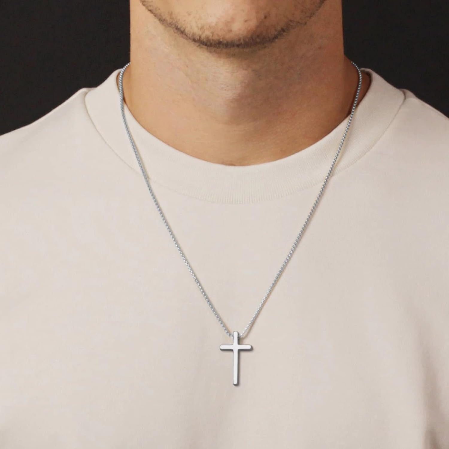Cross Necklace for Men Boys - Fathers Day Mens Gifts, Stainless Steel Cross Pendant Chain Necklaces for Men, Mens 16-30 Inches Chain Gold Silver Black Cross Necklace Jewelry Gifts