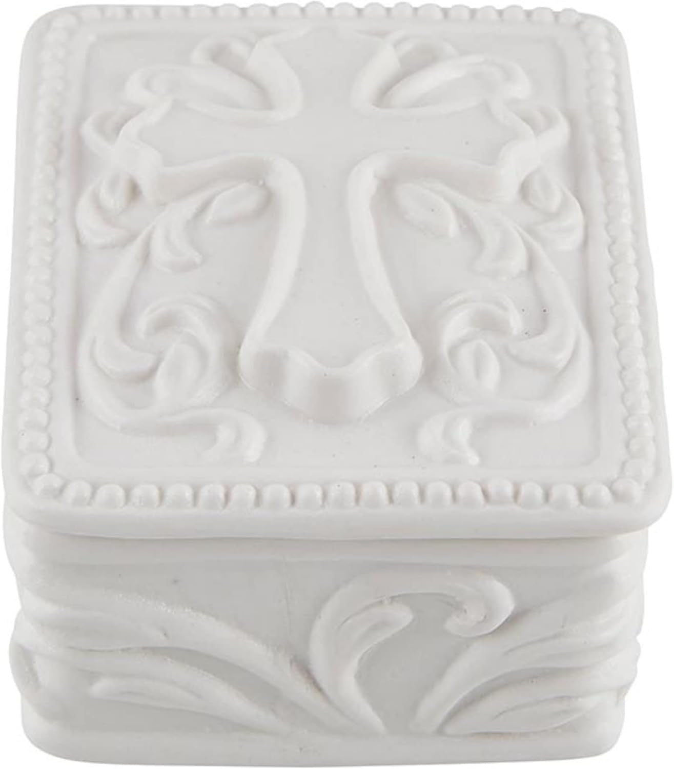 White Porcelain Cross Rosary Jewelry Box (Rectangle)
