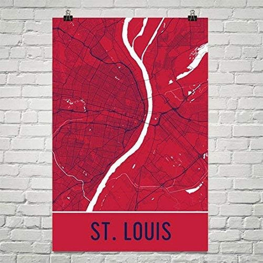 St. Louis Poster, St. Louis Art Print, St. Louis Wall Art, St. Louis Map, St. Louis City Map, St. Louis Missouri City Map Art,St. Louis Gift,St. Louis Decor, (12" X 18", Red and Blue)