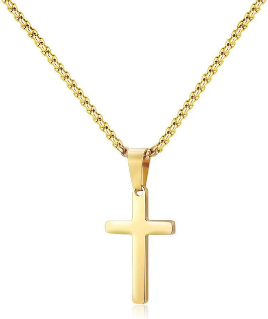 Cross Necklace for Men - Stainless Steel Silver Gold Black Plain Cross Pendant Necklace Simple Jewelry Gifts, 16-24 Inches Chain