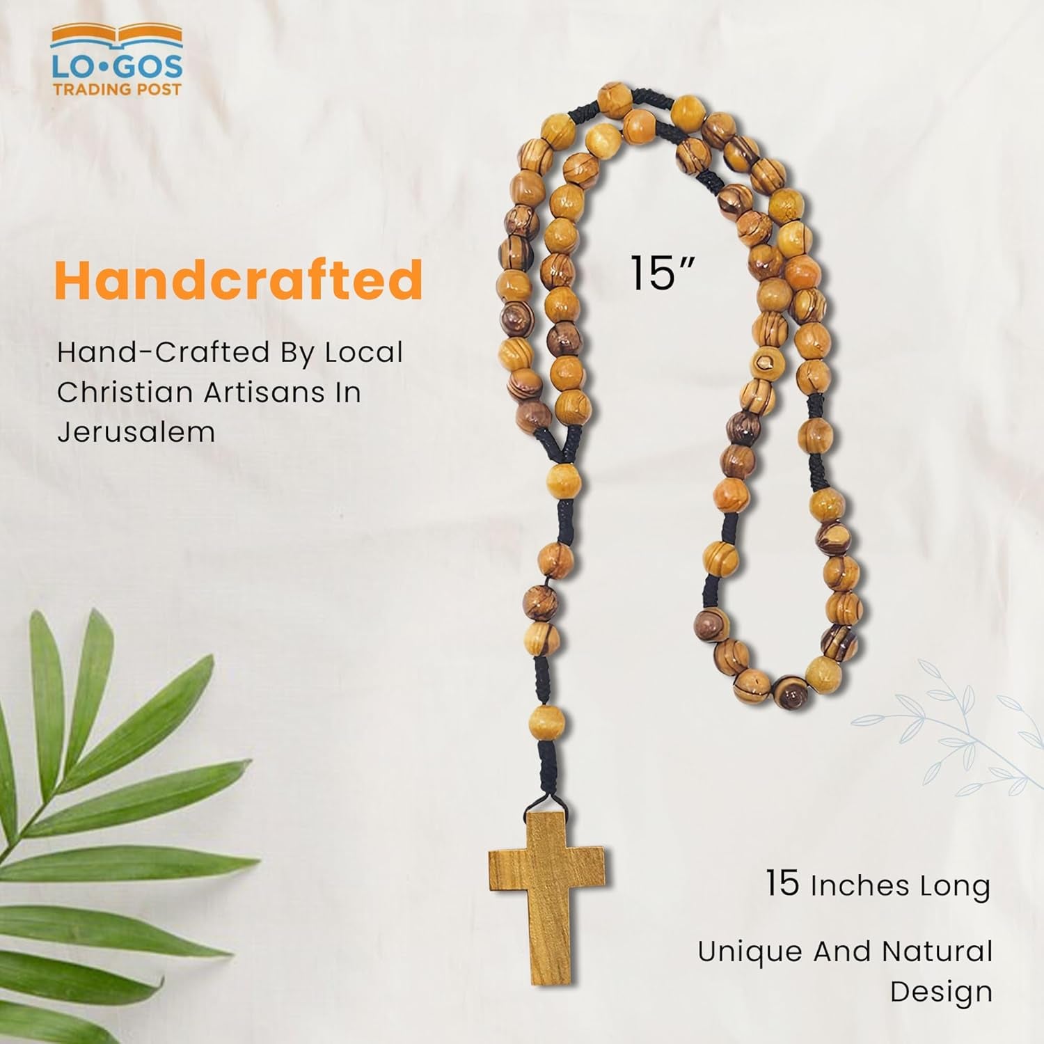 Certified Olive Wood Bulk Catholic Rosary Beads from Israel, Pack of 10, Wooden Dangling Cross Pendant, Large Beads, for Men and Women, Baptism, First Communion, & Confirmation, Rosarios Catolicos