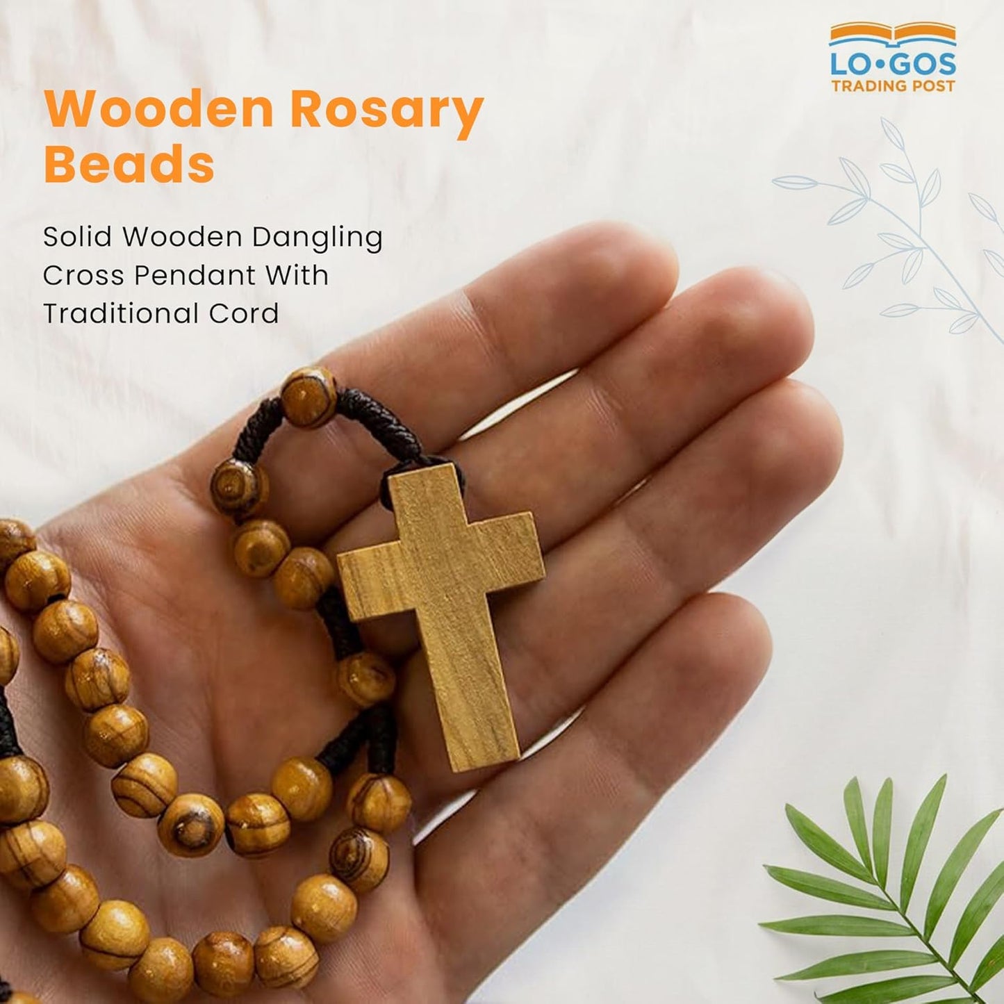 Certified Olive Wood Bulk Catholic Rosary Beads from Israel, Pack of 10, Wooden Dangling Cross Pendant, Large Beads, for Men and Women, Baptism, First Communion, & Confirmation, Rosarios Catolicos