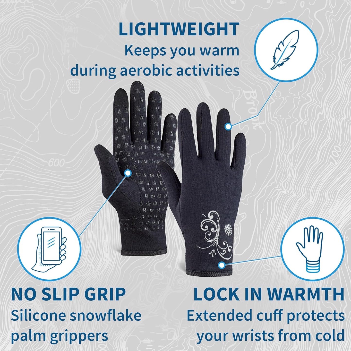 Womens Touchscreen Running Gloves - Accessories for Women Winter - Hiking, Biking, Sports
