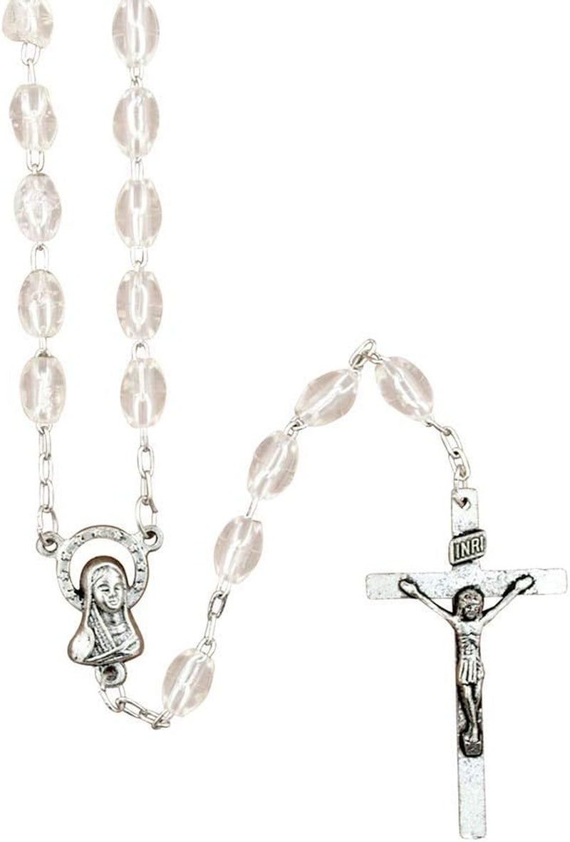 Good Shepherd Creations Catholic Rosary with Metal Crucifix Cross Made in Italy Miraculous Crystal Oval Beads (Crystal)