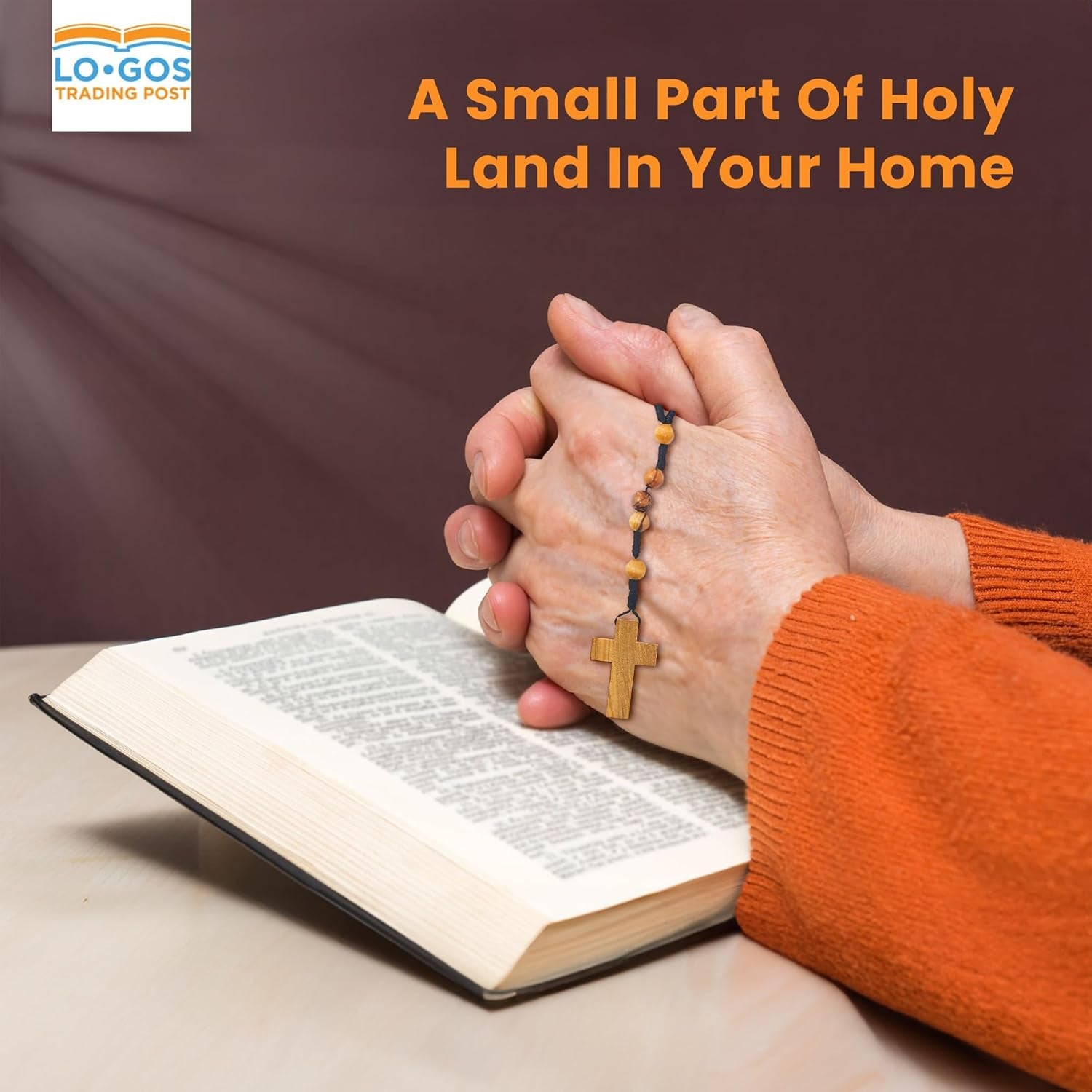 Certified Olive Wood Bulk Catholic Rosary Beads from Israel, Pack of 10, Wooden Dangling Cross Pendant, Large Beads, for Men and Women, Baptism, First Communion, & Confirmation, Rosarios Catolicos