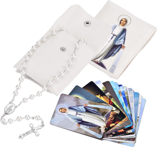 Rosary Pearl Beads Catholic Necklace, First Communion Gifts Catholic Rosary