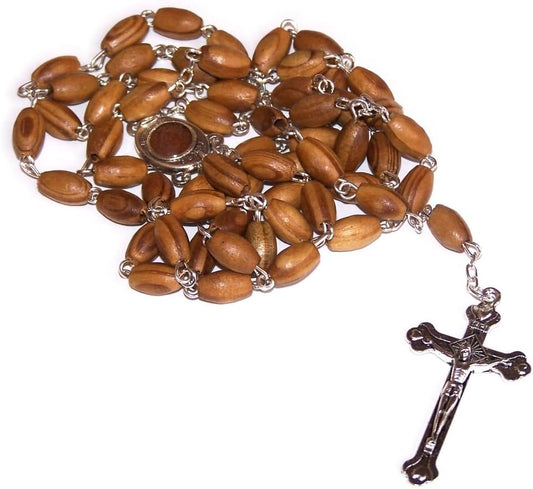 Olive Wood Rosary with Soil from Bethlehem - with Certificate and Velvet Bag