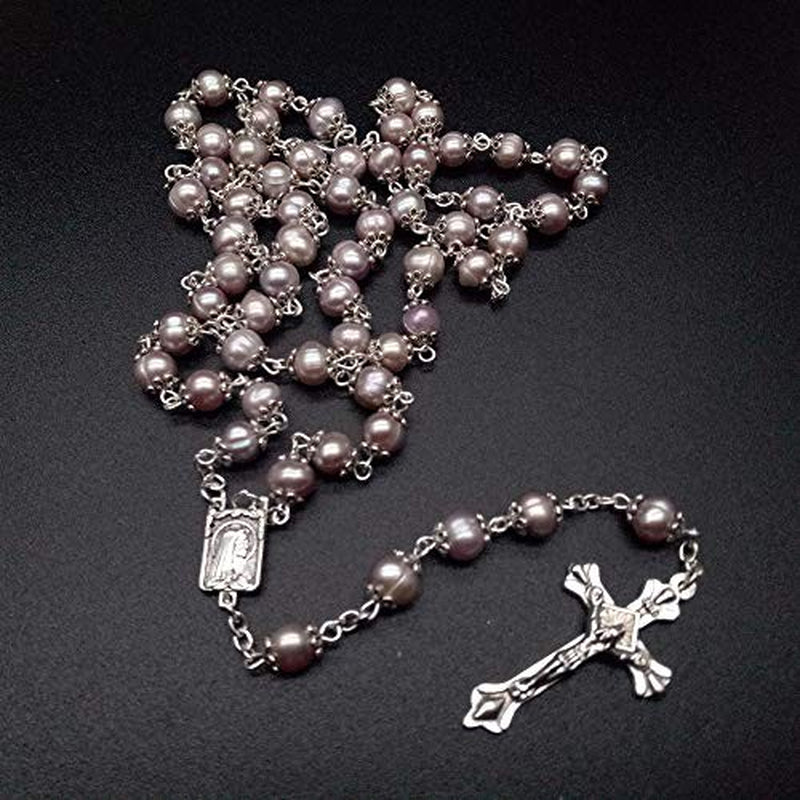 CMC Rosary Beads Catholic for Woman - Pink Natural Real Pearl Rosary Beads,