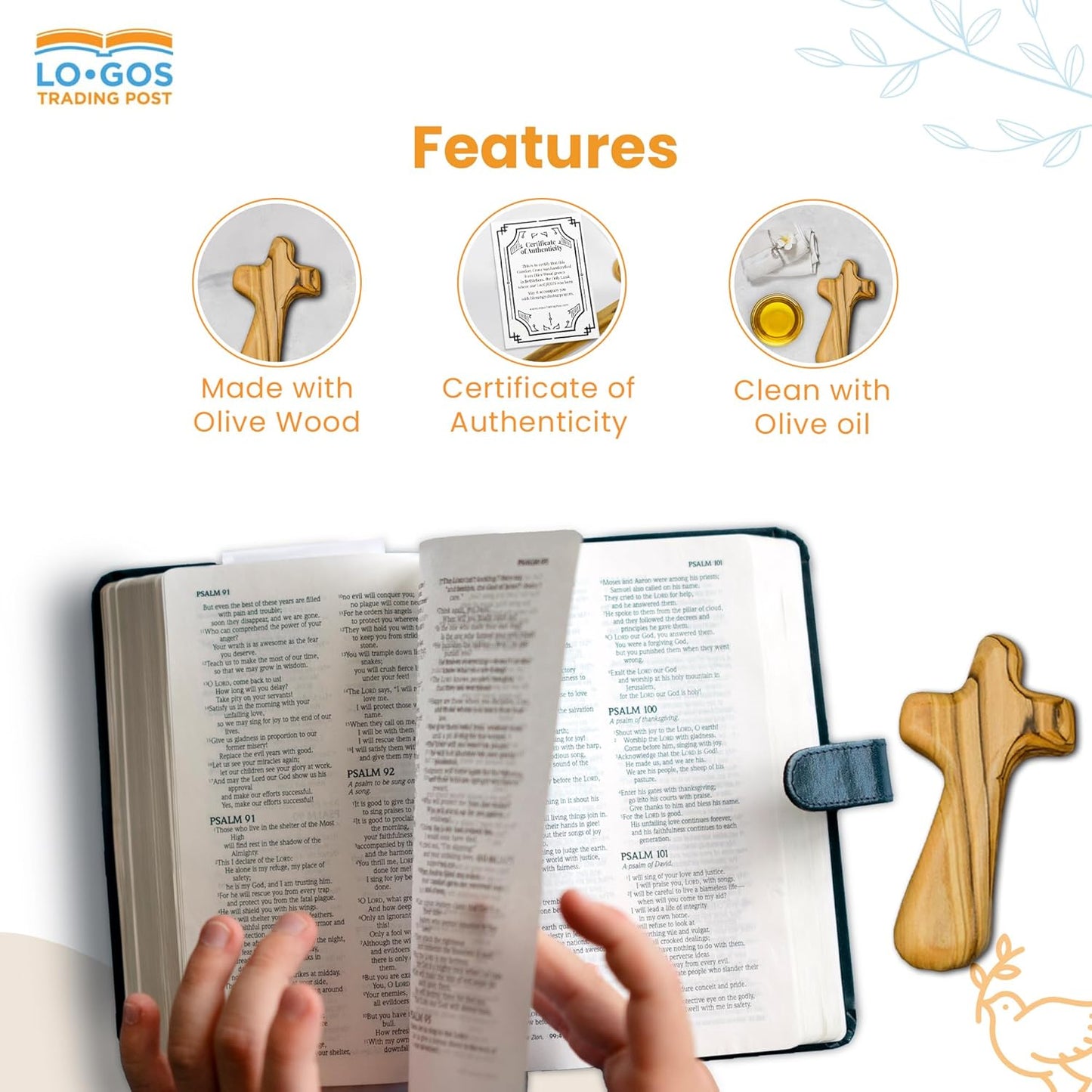 Deluxe Holding Cross Prayer Cross for Hand W/ Gift Box - Holy Land Olive Wood Cross - Large Comfort Cross Pocket Cross, Meditation Booklet & Authenticity Certificate - Christian Gift for Prayer