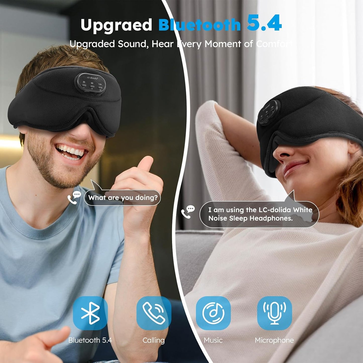 White Noise Sleep Mask, 3D Sleep Headphones with 16 Soothing Sounds, Bluetooth 5.4 Sleep Eye Mask with Timer, Total Blackout Sleeping Headphones for Side Sleeper(Black)