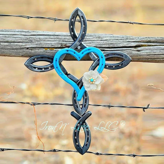 Atural Horsehsoe Cross with Heart Metal Wall Art Horseshoe Cross Outdoor Patio Home Decorhome Decor One Size