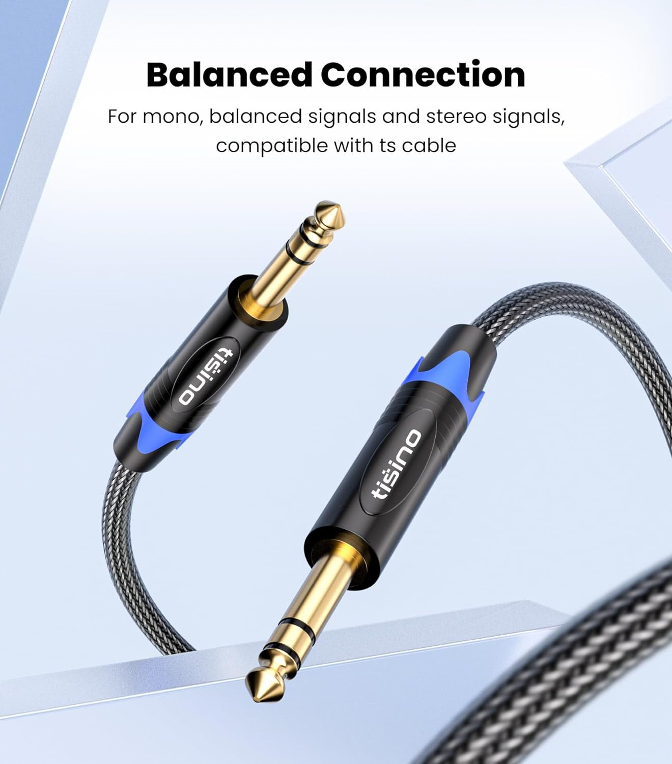 1/4 Inch TRS Cable, Quarter Inch 1/4 TRS to TRS Balanced Stereo Audio Cable Male to Male Pro Interconnect Cable Guitar Cable, Nylon Braid - 3 FT