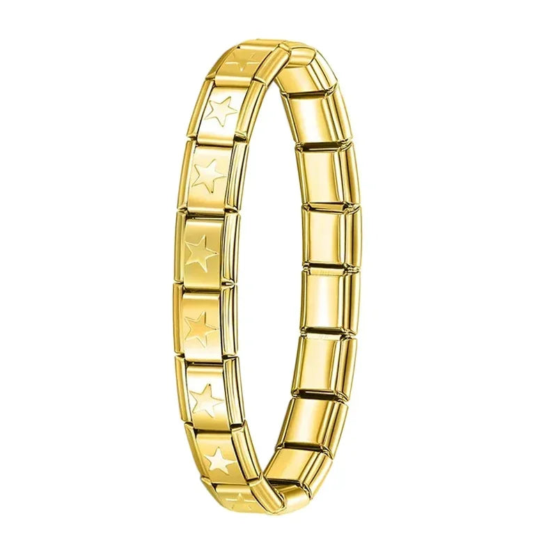 New Women'S Jewelry 9Mm Width Itanlian Elastic Charm Bracelet Fashion Stainless Steel Bangle ST-