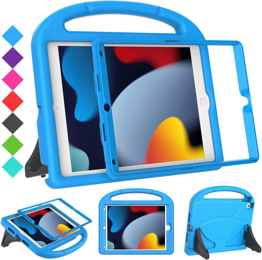 Kids Case for Ipad 9Th/8Th/7Th Gen - Ipad 10.2 Inch Case with Built-In Screen Protector, Durable Shockproof Handle Stand, Blue