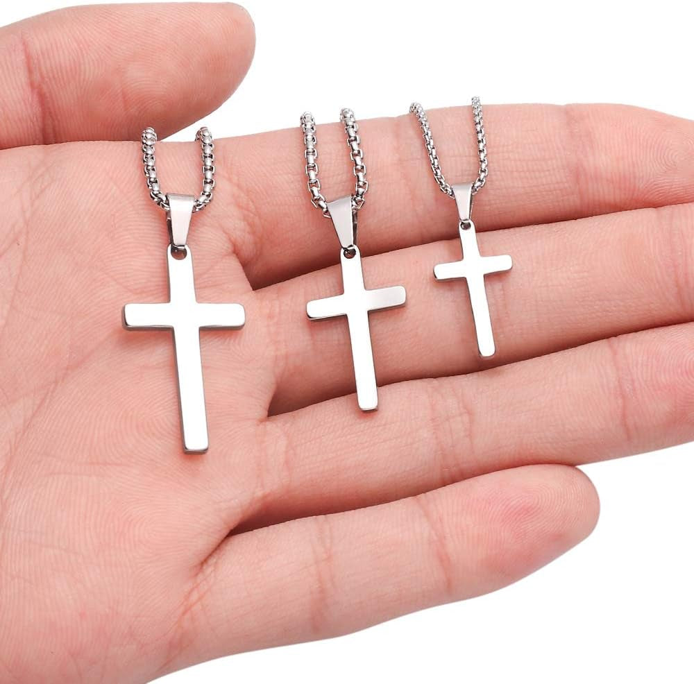 Cross Necklace for Men - Stainless Steel Silver Gold Black Plain Cross Pendant Necklace Simple Jewelry Gifts, 16-24 Inches Chain