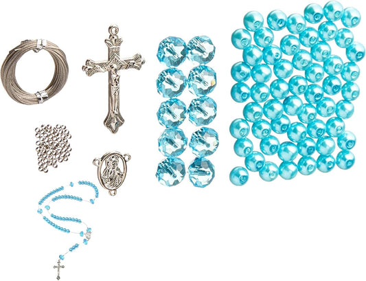 Crystal & Pearl Beads Rosary DIY Kit, Turquoise Blue