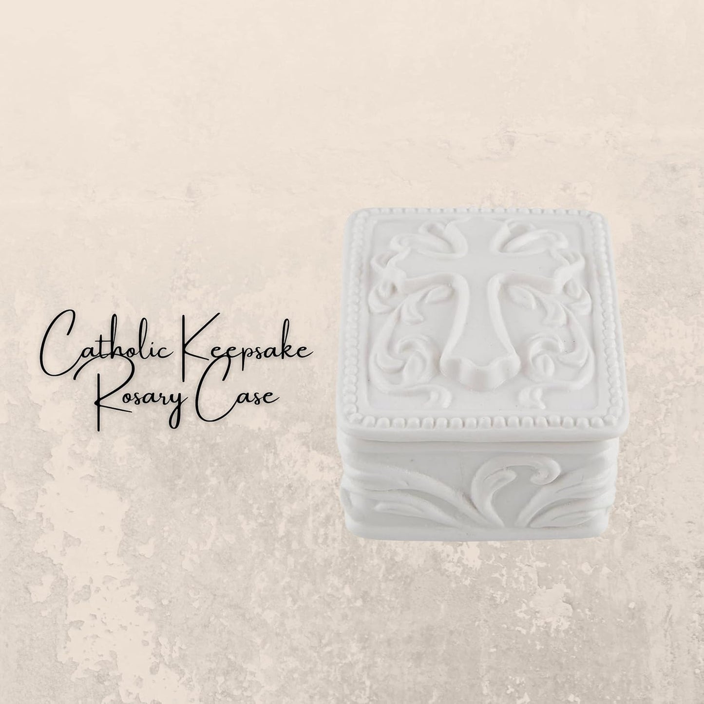 White Porcelain Cross Rosary Jewelry Box (Rectangle)