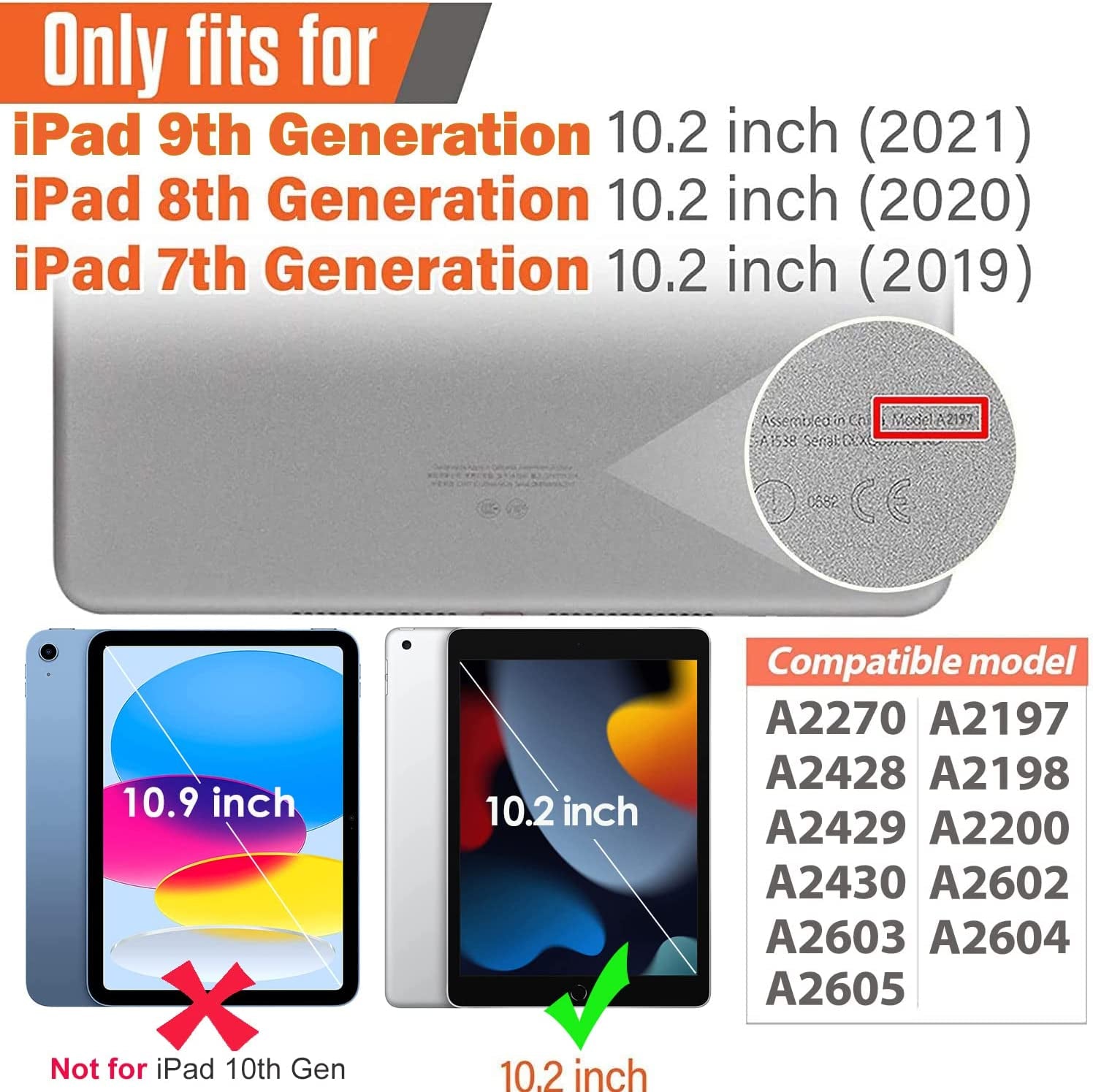 Children's iPad 9th/8th/7th Generation Case - 10.2 Inch Protective Case with Built-In Screen Protector, Shockproof Handle Stand, Blue