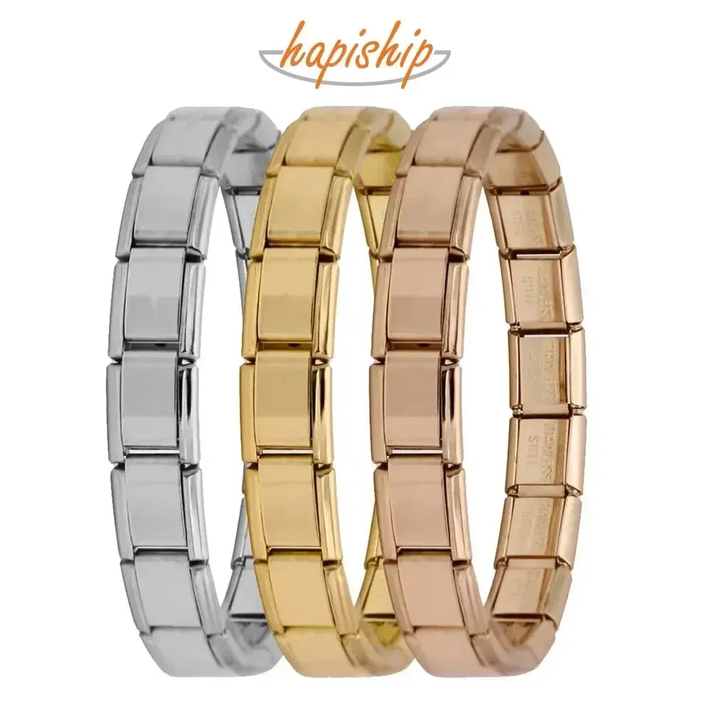 New Women'S Jewelry 9Mm Width Itanlian Elastic Charm Bracelet Fashion Stainless Steel Bangle ST-