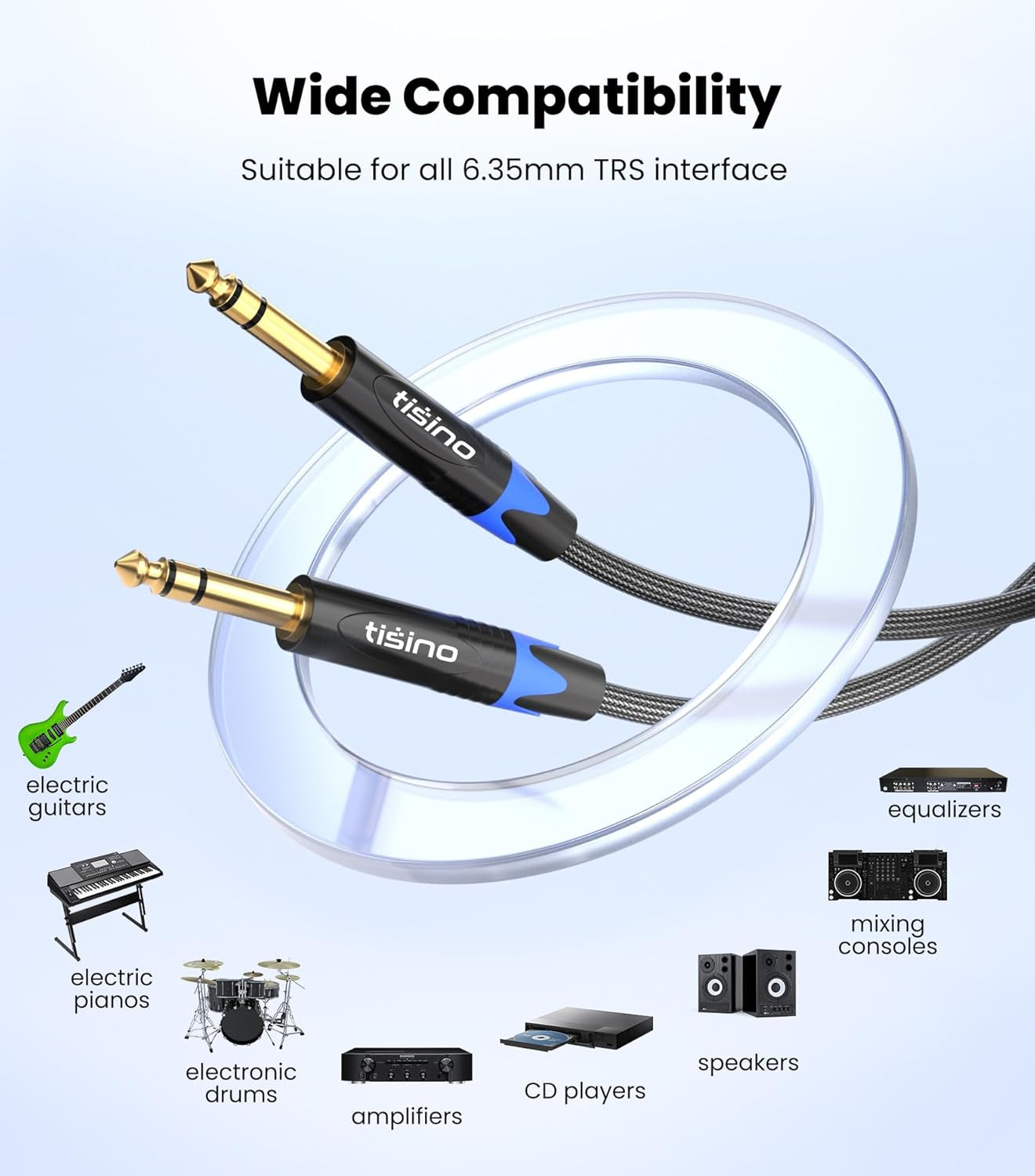 1/4 Inch TRS Cable, Quarter Inch 1/4 TRS to TRS Balanced Stereo Audio Cable Male to Male Pro Interconnect Cable Guitar Cable, Nylon Braid - 3 FT