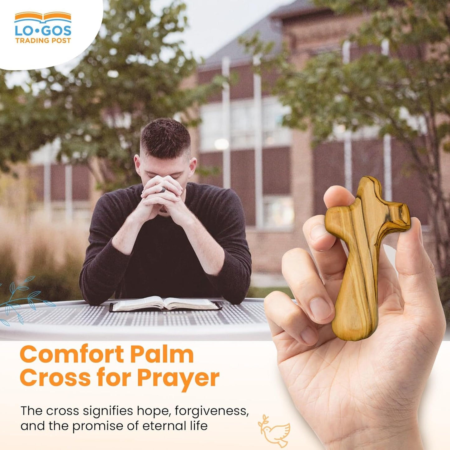 Deluxe Holding Cross Prayer Cross for Hand W/ Gift Box - Holy Land Olive Wood Cross - Large Comfort Cross Pocket Cross, Meditation Booklet & Authenticity Certificate - Christian Gift for Prayer