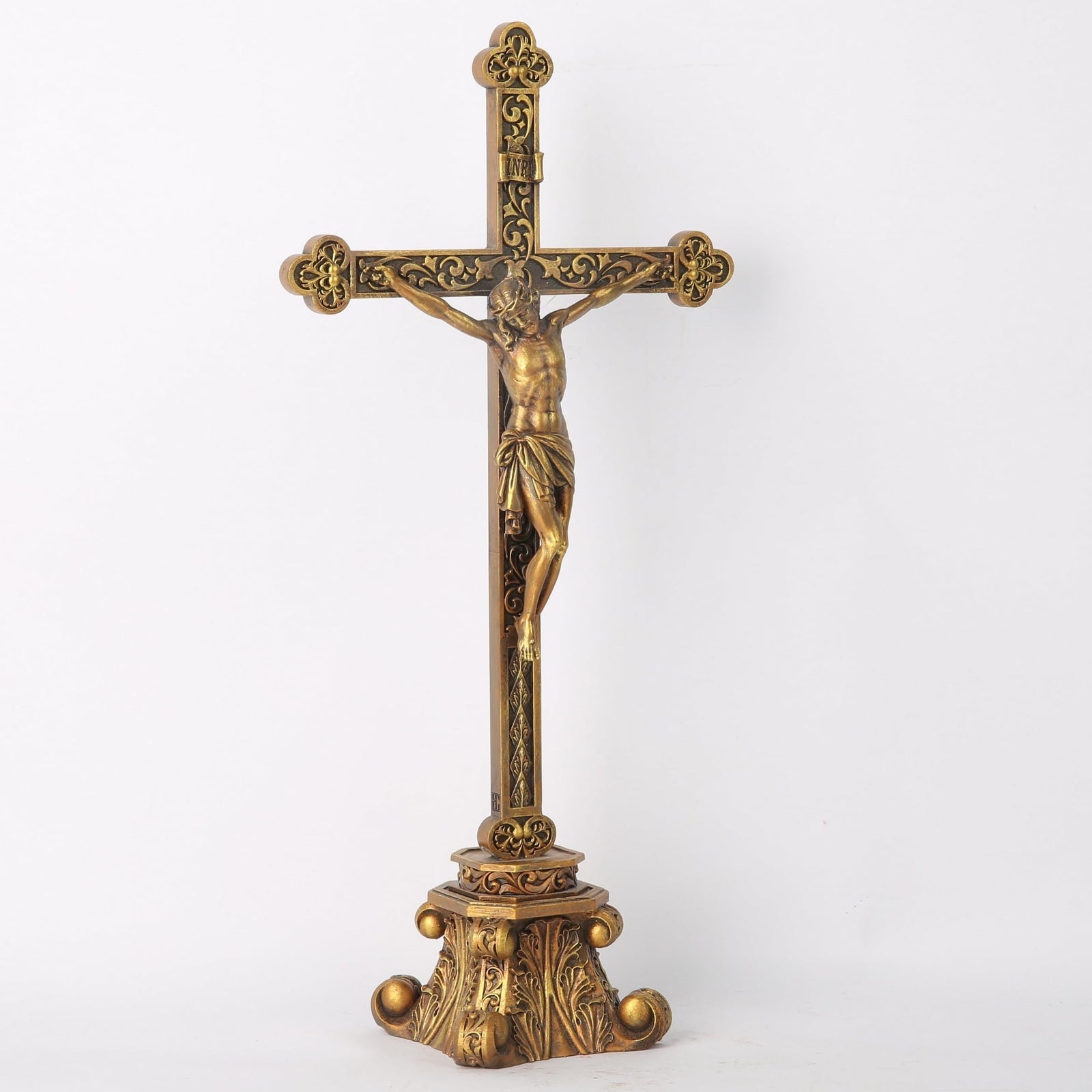BC Catholic Standing Crucifix for Altar, Tabletop Gold Crucifix Cross Inspira...