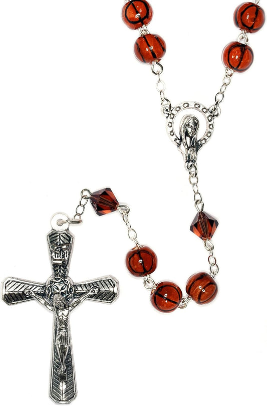 Sports Catholic Rosary W/Ceramic & Crystal Beads - Includes Rosary Pouch, "How to Pray the Rosary" - Gift Idea: Communion, Reconciliation, Confirmation, RCIA, Birthday, Wedding, Sports Enthusiast