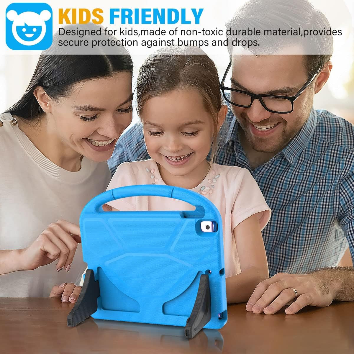 Kids Case for Ipad 9Th/8Th/7Th Gen - Ipad 10.2 Inch Case with Built-In Screen Protector, Durable Shockproof Handle Stand, Blue