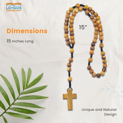 Certified Olive Wood Bulk Catholic Rosary Beads from Israel, Wooden Dangling Cross Pendant, Large Beads, for Men and Women, Baptism, First Communion, & Confirmation, Rosarios Catolicos