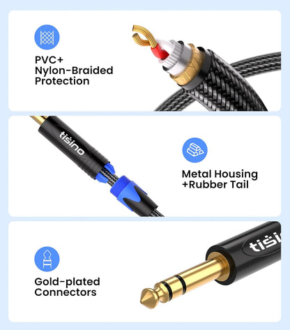 1/4 Inch TRS Cable, Quarter Inch 1/4 TRS to TRS Balanced Stereo Audio Cable Male to Male Pro Interconnect Cable Guitar Cable, Nylon Braid - 3 FT