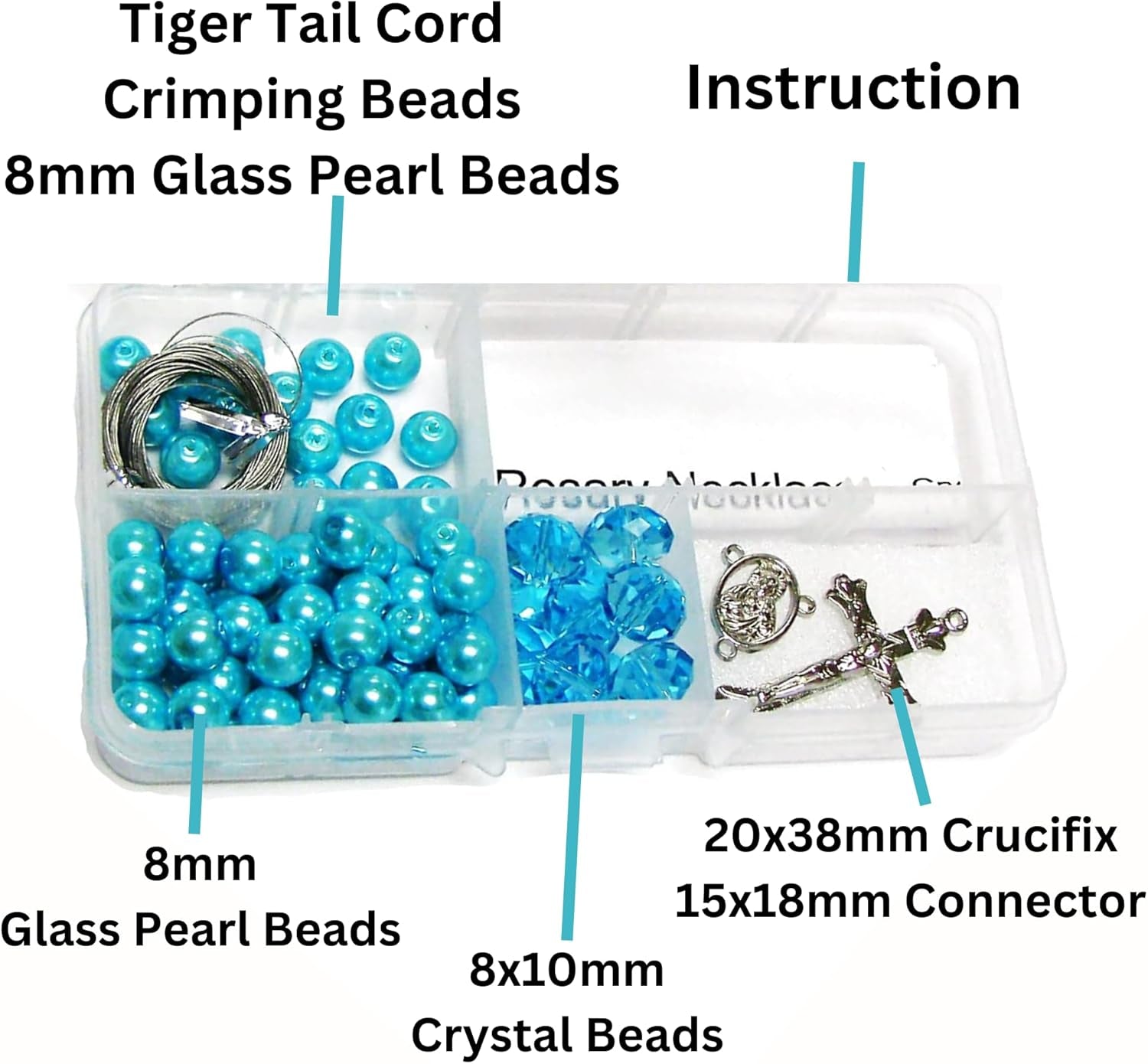 Crystal & Pearl Beads Rosary DIY Kit, Turquoise Blue