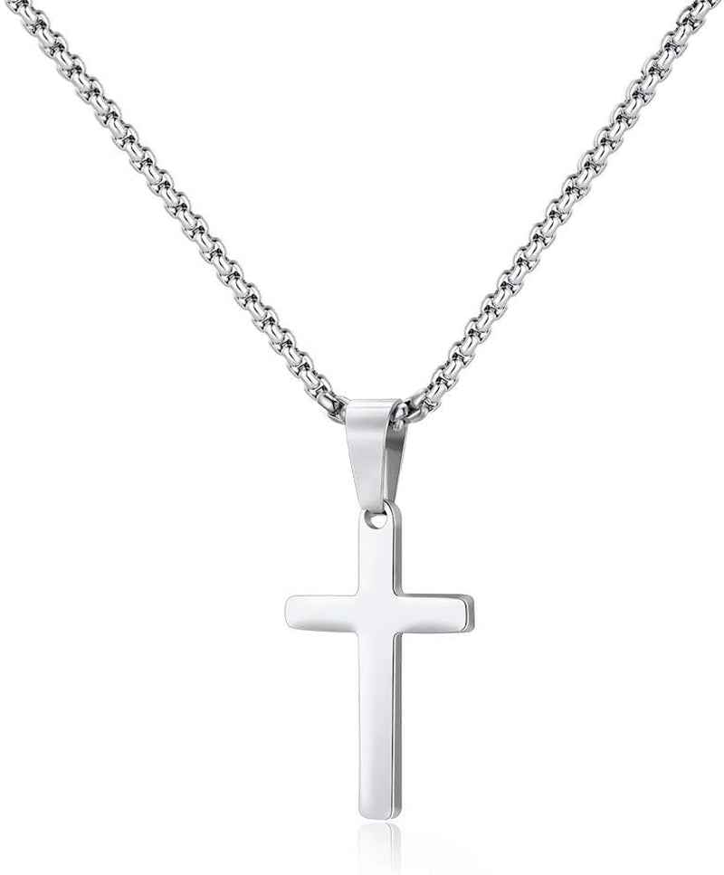 Cross Necklace for Men - Stainless Steel Silver Gold Black Plain Cross Pendant Necklace Simple Jewelry Gifts, 16-24 Inches Chain