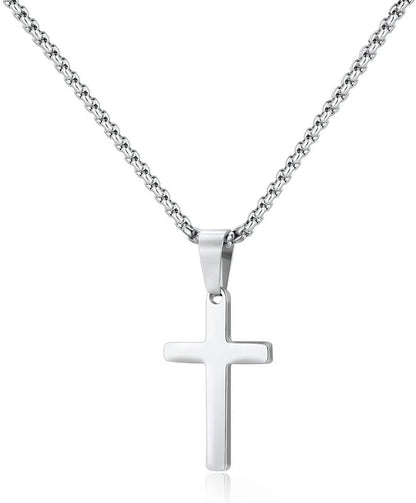 Cross Necklace for Men - Stainless Steel Silver Gold Black Plain Cross Pendant Necklace Simple Jewelry Gifts, 16-24 Inches Chain