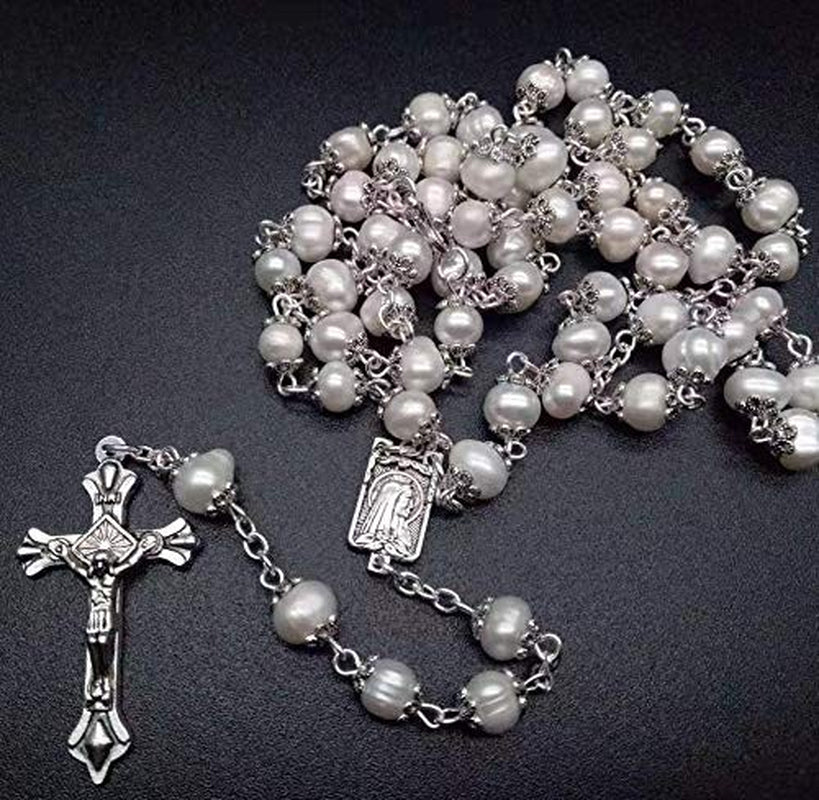CMC Rosary Beads Catholic for Woman - Pink Natural Real Pearl Rosary Beads,