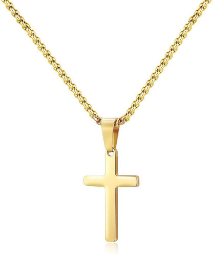 Cross Necklace for Men - Stainless Steel Silver Gold Black Plain Cross Pendant Necklace Simple Jewelry Gifts, 16-24 Inches Chain