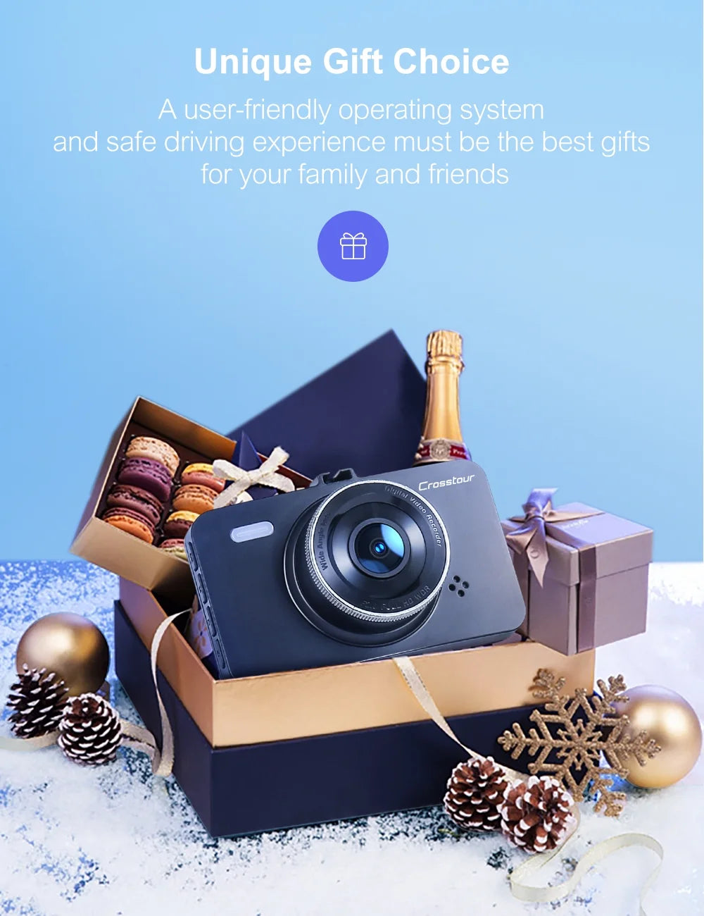 Dash Cam Front and Rear, 1080P Dual 3" Car Camera, Parking Monitor, Loop Recording