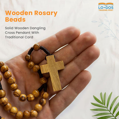 Certified Olive Wood Bulk Catholic Rosary Beads from Israel, Wooden Dangling Cross Pendant, Large Beads, for Men and Women, Baptism, First Communion, & Confirmation, Rosarios Catolicos
