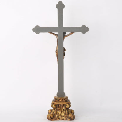 BC Catholic Standing Crucifix for Altar, Tabletop Gold Crucifix Cross Inspira...