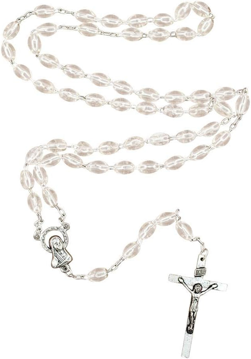 Good Shepherd Creations Catholic Rosary with Metal Crucifix Cross Made in Italy Miraculous Crystal Oval Beads (Crystal)