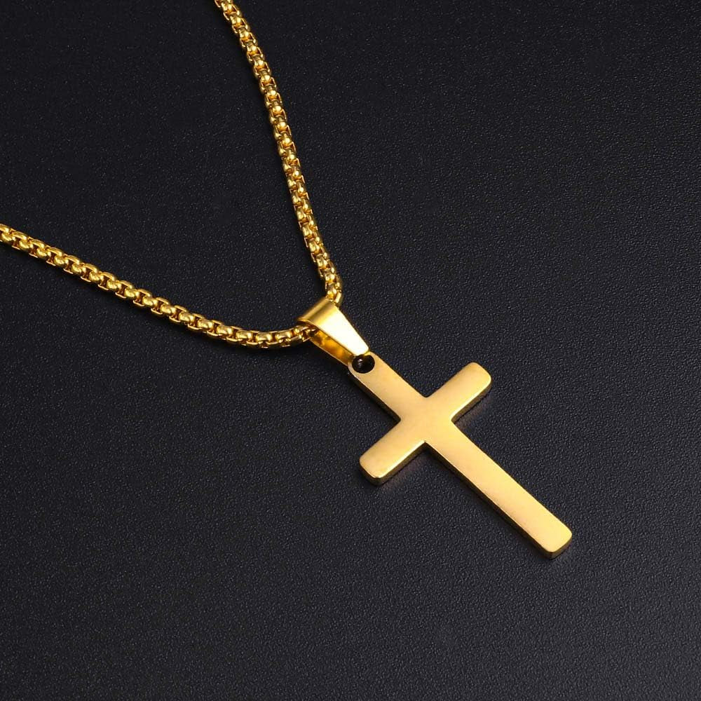 Cross Necklace for Men - Stainless Steel Silver Gold Black Plain Cross Pendant Necklace Simple Jewelry Gifts, 16-24 Inches Chain