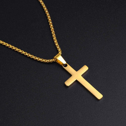 Cross Necklace for Men - Stainless Steel Silver Gold Black Plain Cross Pendant Necklace Simple Jewelry Gifts, 16-24 Inches Chain