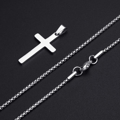 Cross Necklace for Men - Stainless Steel Silver Gold Black Plain Cross Pendant Necklace Simple Jewelry Gifts, 16-24 Inches Chain