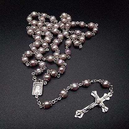 CMC Rosary Beads Catholic for Woman - Pink Natural Real Pearl Rosary Beads,