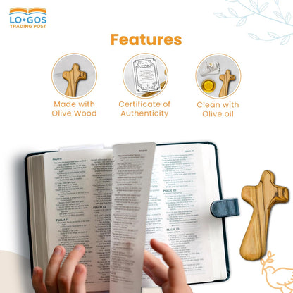 Deluxe Holding Cross Prayer Cross for Hand W/ Gift Box - Holy Land Olive Wood Cross - Large Comfort Cross Pocket Cross, Meditation Booklet & Authenticity Certificate - Christian Gift for Prayer