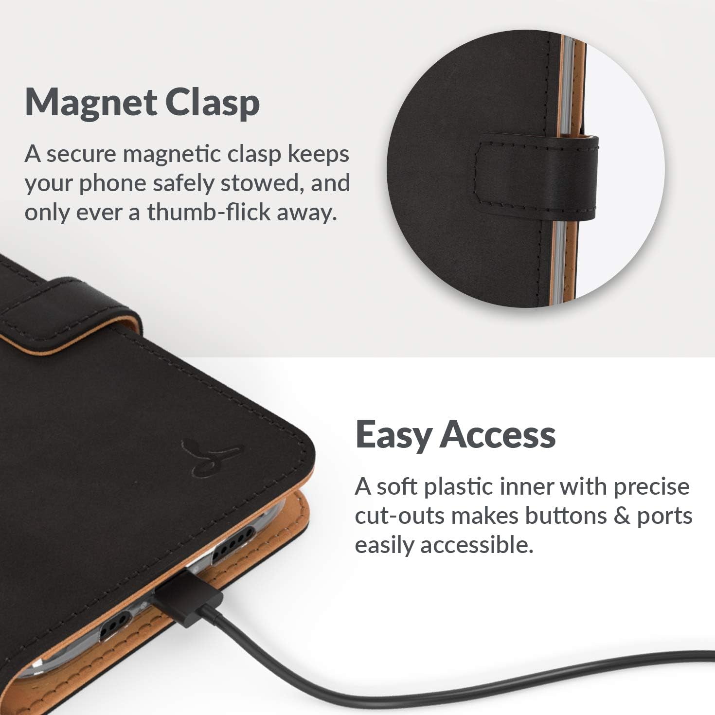 Iphone 12 Vintage Wallet || Genuine Leather Wallet Phone Case || Real Leather with Viewing Stand & 3 Card Holder || Flip Folio Cover with Card Slot (Black)